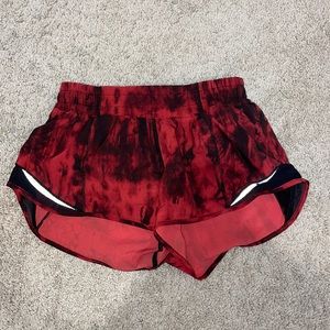 Red and Black Lululemon Shorts (Size 2)